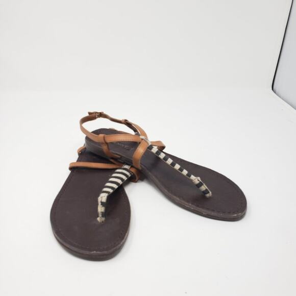 Shoemint Brown Stripe Thong Flat Slingback Ankle Buckled Sandals Women's Size 6 - Picture 5 of 13